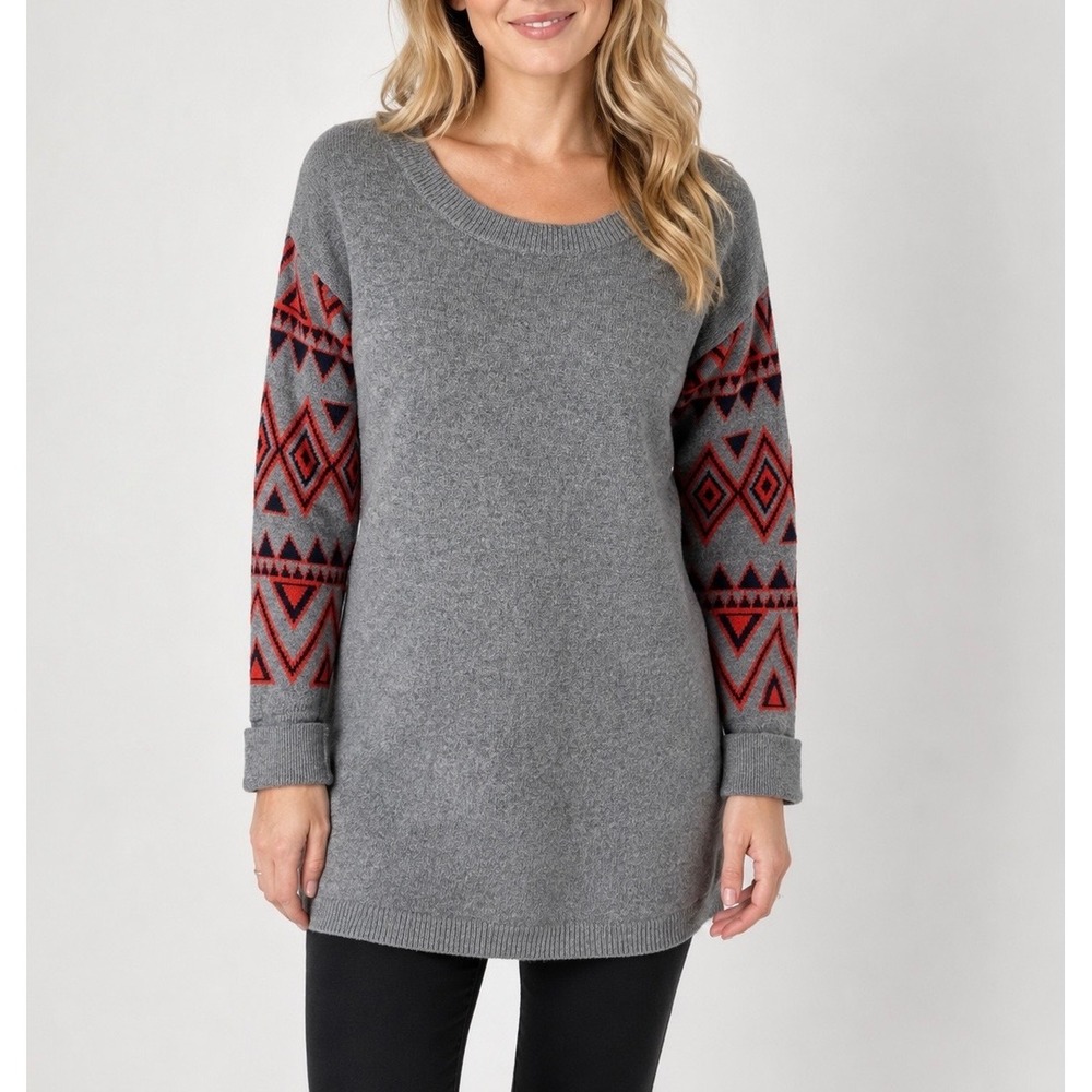 Toad&Co Tunic Sweater Geometric Sleeve Knit Gray Size Small